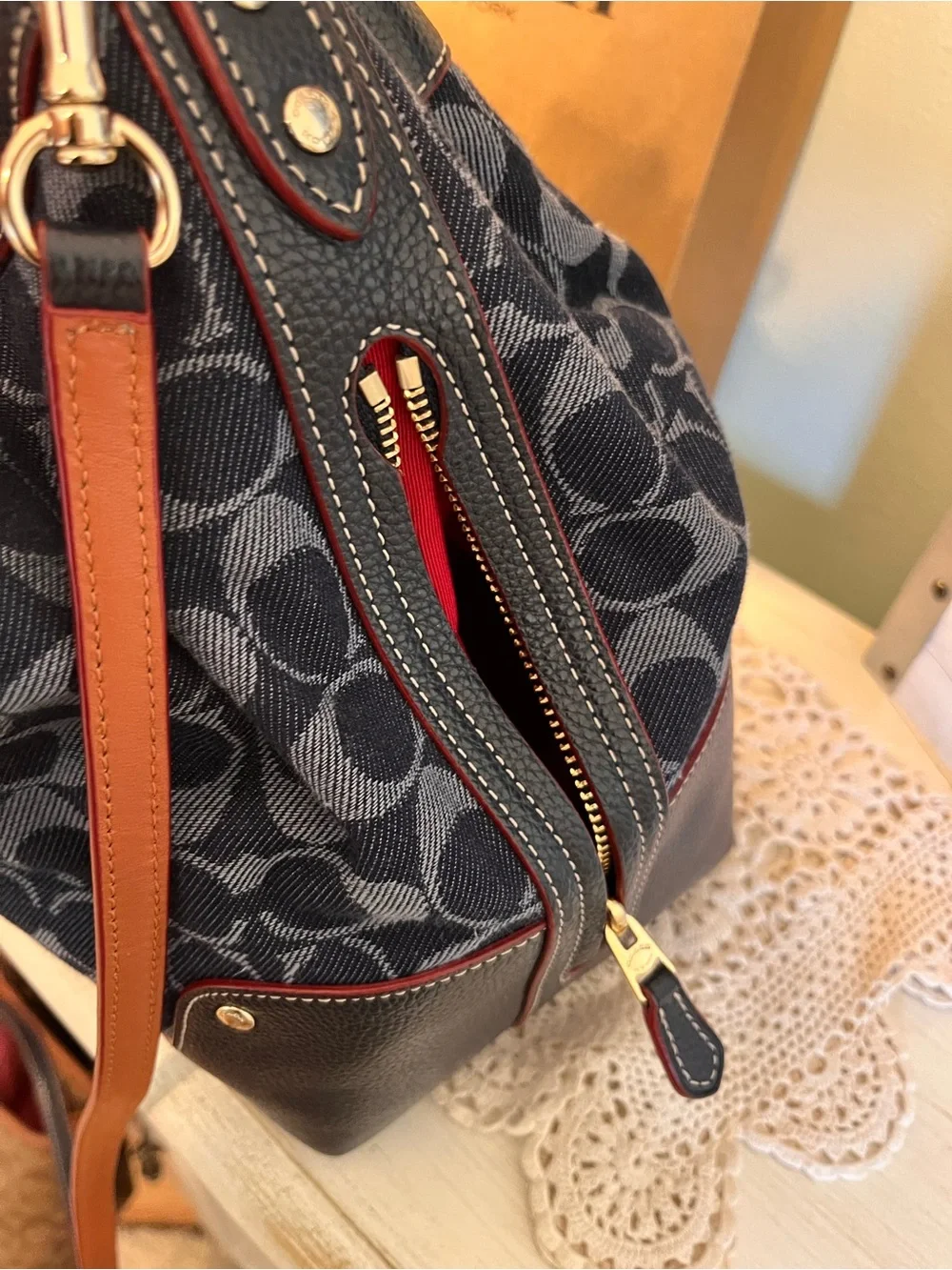 Coach Mickie Drawstring Shoulder Bucket Bag Signature Denim/Midnight F37224 NWOT